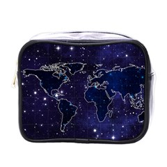 Blue World Map Starry Night Sky World Map Concept Art Mini Toiletries Bag (one Side) by Loisa77