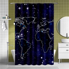 Blue World Map Starry Night Sky World Map Concept Art Shower Curtain 48  x 72  (Small) 