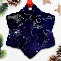 Blue World Map Starry Night Sky World Map Concept Art Ornament (snowflake) by Loisa77