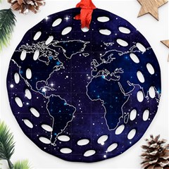 Blue World Map Starry Night Sky World Map Concept Art Round Filigree Ornament (two Sides) by Loisa77