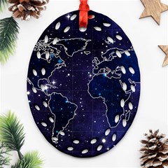 Blue World Map Starry Night Sky World Map Concept Art Ornament (oval Filigree)