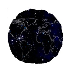 Blue World Map Starry Night Sky World Map Concept Art Standard 15  Premium Round Cushions