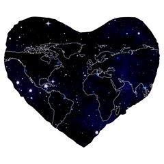 Blue World Map Starry Night Sky World Map Concept Art Large 19  Premium Heart Shape Cushions