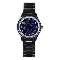 Blue World Map Starry Night Sky World Map Concept Art Stainless Steel Round Watch by Loisa77