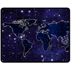 Blue World Map Starry Night Sky World Map Concept Art Two Sides Fleece Blanket (medium) by Loisa77