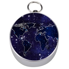 Blue World Map Starry Night Sky World Map Concept Art Silver Compasses by Loisa77