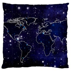 Blue World Map Starry Night Sky World Map Concept Art Large Premium Plush Fleece Cushion Case (one Side) by Loisa77