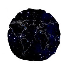 Blue World Map Starry Night Sky World Map Concept Art Standard 15  Premium Flano Round Cushions