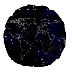 Blue World Map Starry Night Sky World Map Concept Art Large 18  Premium Flano Round Cushions