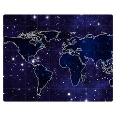 Blue World Map Starry Night Sky World Map Concept Art Two Sides Premium Plush Fleece Blanket (Teen Size)