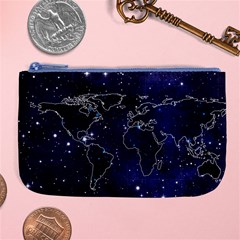 Blue World Map Starry Night Sky World Map Concept Art Large Coin Purse by Loisa77