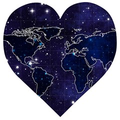 Blue World Map Starry Night Sky World Map Concept Art Wooden Puzzle Heart by Loisa77