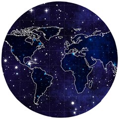 Blue World Map Starry Night Sky World Map Concept Art Wooden Puzzle Round by Loisa77