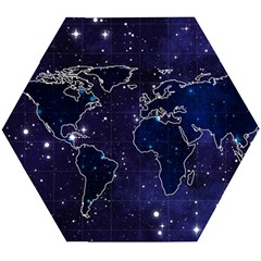 Blue World Map Starry Night Sky World Map Concept Art Wooden Puzzle Hexagon by Loisa77