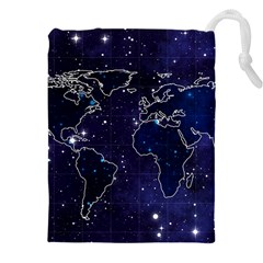 Blue World Map Starry Night Sky World Map Concept Art Drawstring Pouch (4xl) by Loisa77