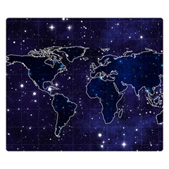 Blue World Map Starry Night Sky World Map Concept Art Premium Plush Fleece Blanket (Small)