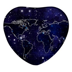 Blue World Map Starry Night Sky World Map Concept Art Heart Glass Fridge Magnet (4 Pack) by Loisa77