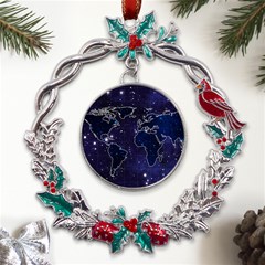 Blue World Map Starry Night Sky World Map Concept Art Metal X mas Wreath Holly Leaf Ornament by Loisa77