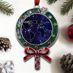 Blue World Map Starry Night Sky World Map Concept Art Metal X mas Lollipop With Crystal Ornament by Loisa77