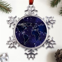 Blue World Map Starry Night Sky World Map Concept Art Metal Large Snowflake Ornament by Loisa77