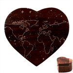 Blue World Map Starry Night Sky World Map Concept Art Heart Wood Jewelry Box Front