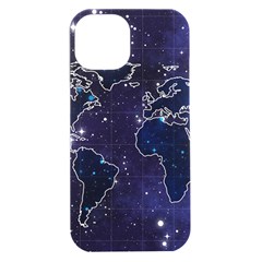 Blue World Map Starry Night Sky World Map Concept Art Iphone 15 Plus Black Uv Print Pc Hardshell Case by Loisa77