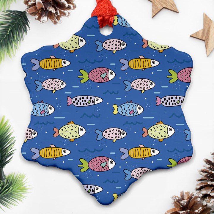 Sea Fish Blue Submarine Animals Snowflake Ornament (Two Sides)