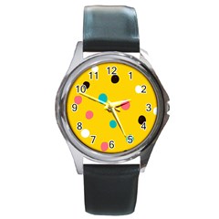 Moles Points Background Pattern Round Metal Watch by Loisa77