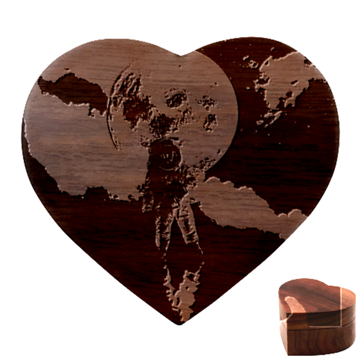 Astronaut Moon Space Nasa Planet Heart Wood Jewelry Box