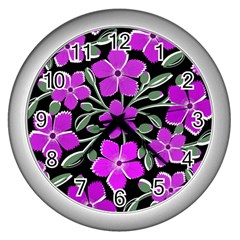 Flowers Nature Bloom Flora Bouquet Wall Clock (silver) by Loisa77