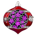 Flowers Nature Bloom Flora Bouquet Metal Snowflake And Bell Red Ornament Front