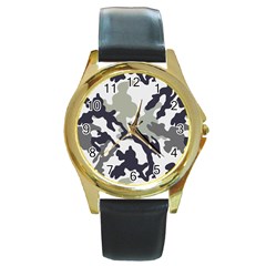 Camo Army Black White Round Gold Metal Watch