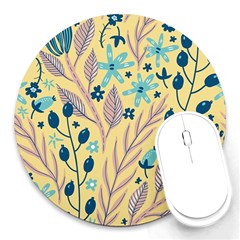 Plants Art Motif Flowers Round Mousepad by Loisa77