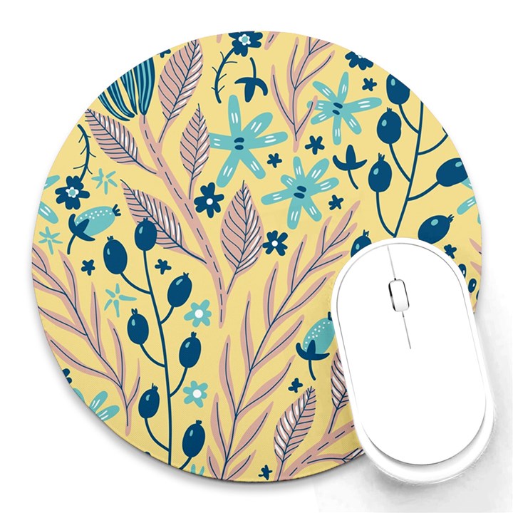 Plants Art Motif Flowers Round Mousepad