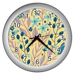 Plants Art Motif Flowers Wall Clock (silver) by Loisa77