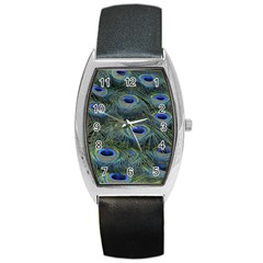 Peacock Feathers Details Barrel Style Metal Watch