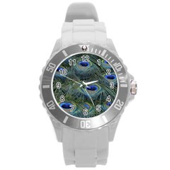 Peacock Feathers Details Round Plastic Sport Watch (L)