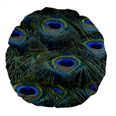 Peacock Feathers Details Large 18  Premium Round Cushions by Loisa77