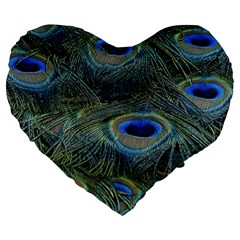 Peacock Feathers Details Large 19  Premium Heart Shape Cushions