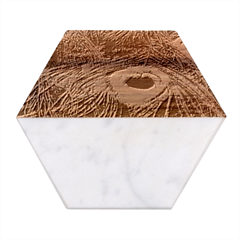 Peacock Feathers Details Marble Wood Coaster (Hexagon) 