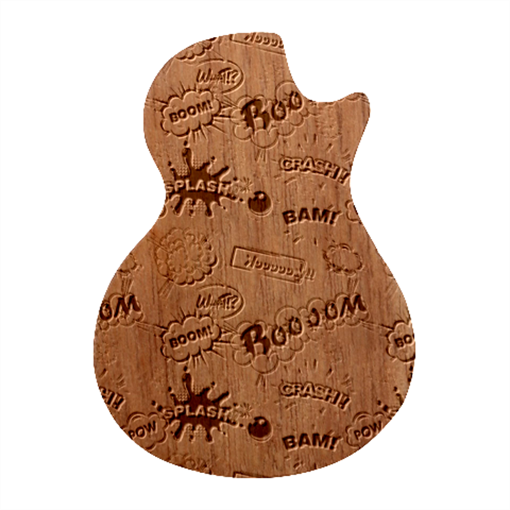 Cartoon Comics Pattern Guitar Shape Wood Guitar Pick Holder Case And Picks Set