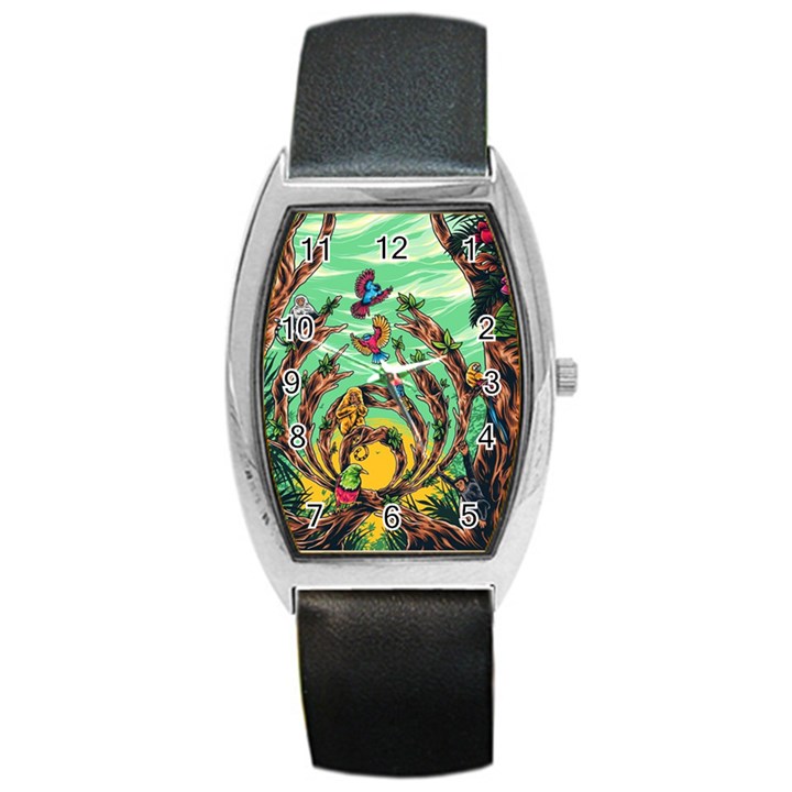 Monkey Tiger Bird Parrot Forest Jungle Style Barrel Style Metal Watch