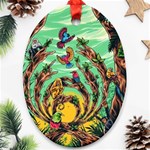 Monkey Tiger Bird Parrot Forest Jungle Style Oval Ornament (Two Sides) Front