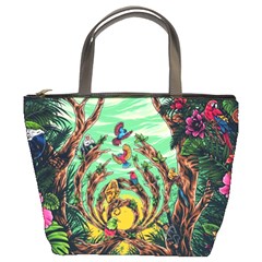 Monkey Tiger Bird Parrot Forest Jungle Style Bucket Bag by Grandong