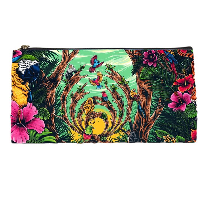 Monkey Tiger Bird Parrot Forest Jungle Style Pencil Case