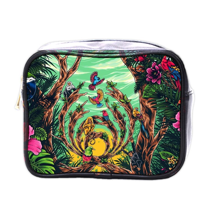 Monkey Tiger Bird Parrot Forest Jungle Style Mini Toiletries Bag (One Side)