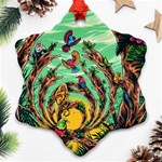 Monkey Tiger Bird Parrot Forest Jungle Style Snowflake Ornament (Two Sides) Front