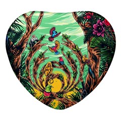 Monkey Tiger Bird Parrot Forest Jungle Style Heart Glass Fridge Magnet (4 Pack) by Grandong