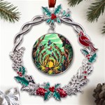 Monkey Tiger Bird Parrot Forest Jungle Style Metal X mas Wreath Holly leaf Ornament Front