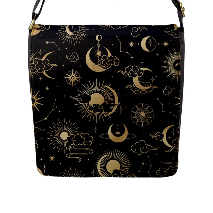 Asian Seamless Pattern With Clouds Moon Sun Stars Vector Collection Oriental Chinese Japanese Korean Flap Closure Messenger Bag (L)